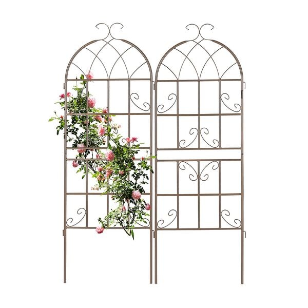 relaxdays 2er-Set Rankgitter Metall 150 cm braun silber