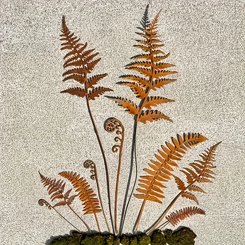 Piquet de jardin en feuilles de fougère rouillées, Bouquet en métal, piquet de plante en métal rouillé, Art de jardin extérieur, décoration de maison et de jardin, ornement pour cour