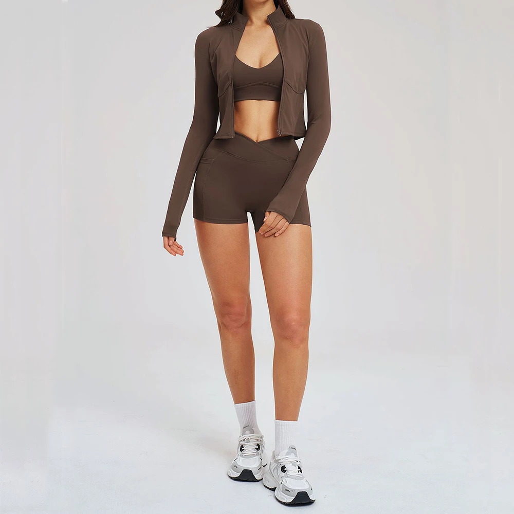 Ensemble de yoga 3 pièces pour femme : shorts de sport, soutiens-gorge de sport, hauts d'entraînement, tenues de yoga, leggings de fitness, ensemble de gym, vêtements de sport