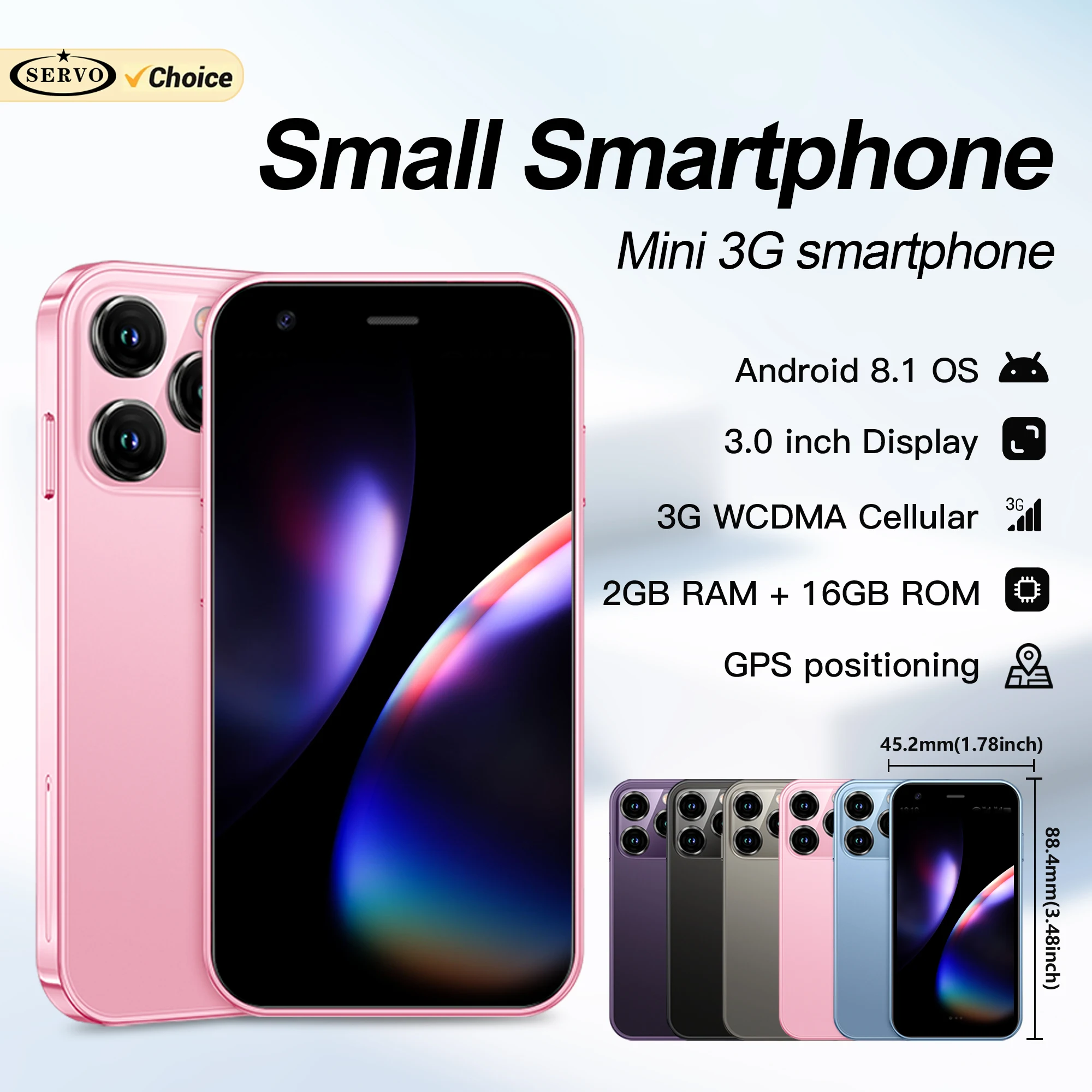 SERVO 15SE Mini Smartphone 3G Network Android System Google Play RAM 2GB ROM 16GB WiFi Face Unlock 2 SIM 3.0