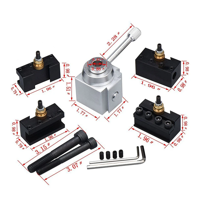Outil de tour face/support de poteau d'outil en alliage d'aluminium, poteau d'outil à changement rapide, Mini poteau d'outil de tour et Kit de support, accessoire de tour 4 pièces