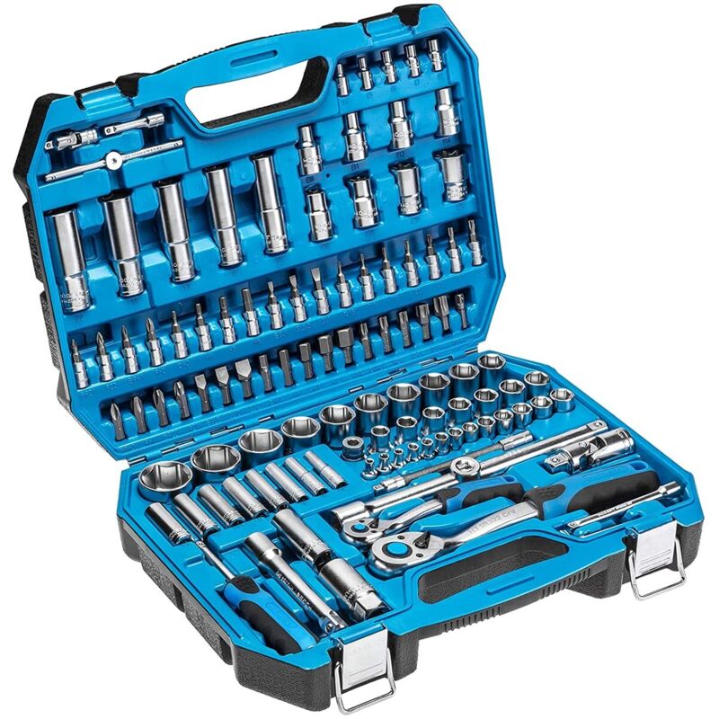 Högert Technik - Cassetta Attrezzi, Set Attrezzi, Valigetta Attrezzi, Kit Attrezzi, Chiavi A Bussola, Punte E Accessori, Acciaio Cr-v, Meccanismo A Cricchetto Con 72 Denti - Ht1r432, 112 Pezzi