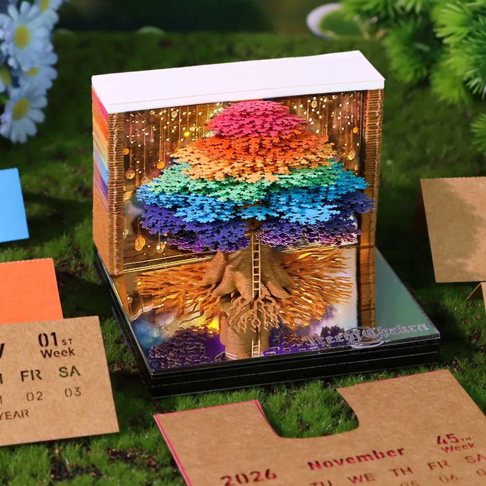 2026 3D-Kalender Baumhaus Abnehmbarer Kalender DIY Schreibtisch-Dekoration Papier-Schnitzerei Selbstklebender Kalender Geschenke Image