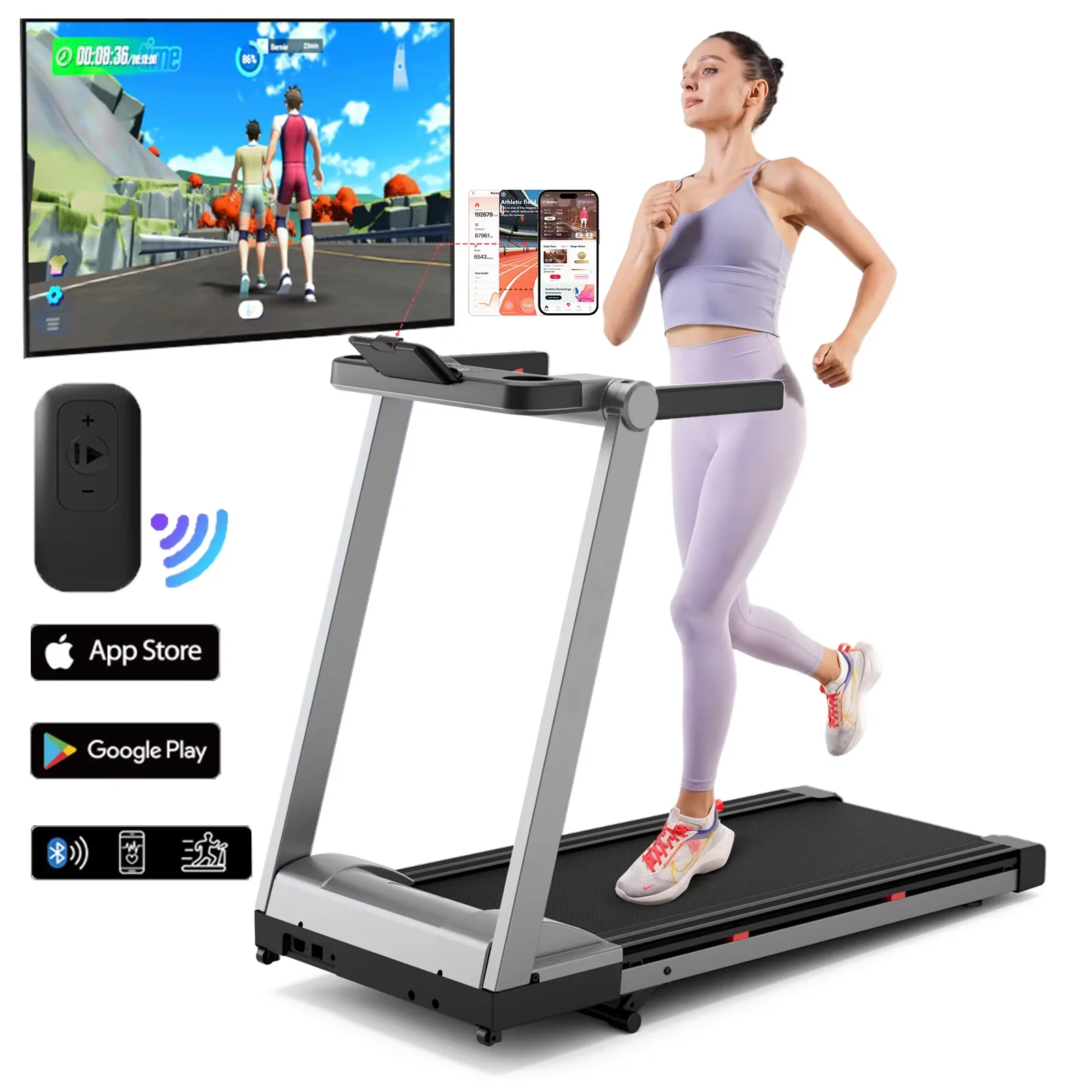 Superun Raceable Laufband für Zuhause, Laufband mit 6 % Neigung, Gewichtskapazität 158 kg Image
