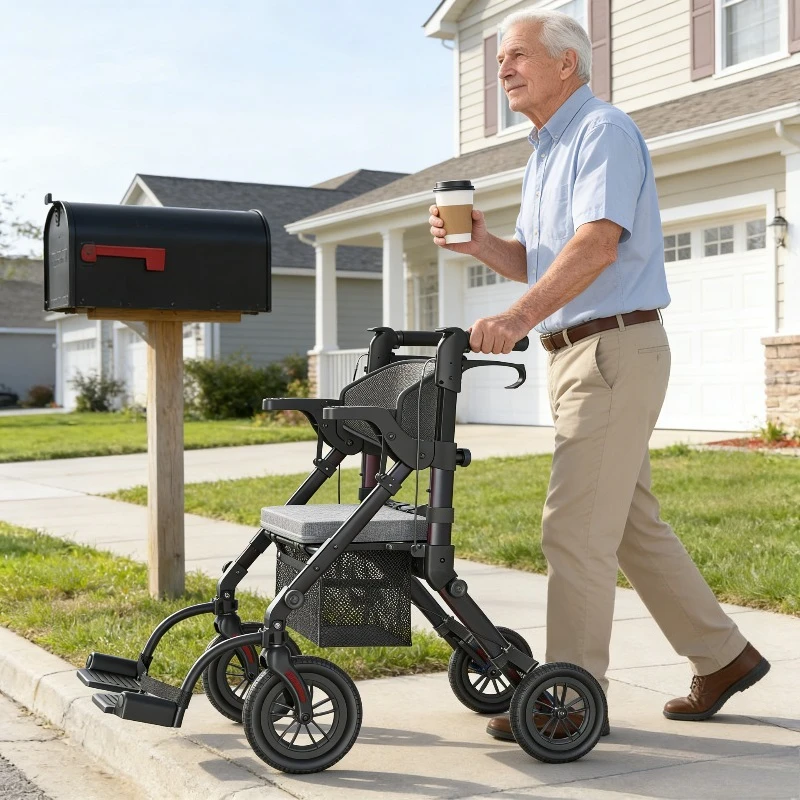 Trendiger Gehwagen für Senioren mit Sitz, Rollstuhl-Kombination, leicht und faltbar, Geschenk für ältere Menschen Image