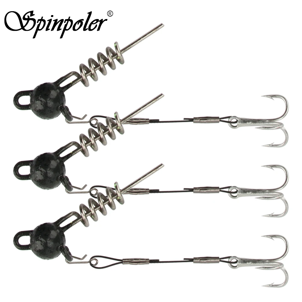 Spinpoler Screwball Jig Head Rig mit Stinger für weiche Angelköder Stahldraht Drillinge perfekt für Hechtbarsch Zander Bass Image