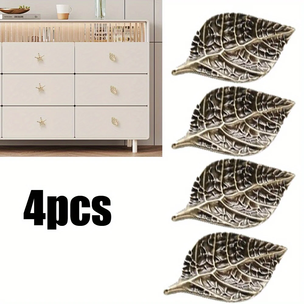 Messing-Blattknöpfe, Schubladengriffe für Blattmöbel, Blatt-Kommodengriffe, Goldene Blattknöpfe, Küchenschrankgriffe Image