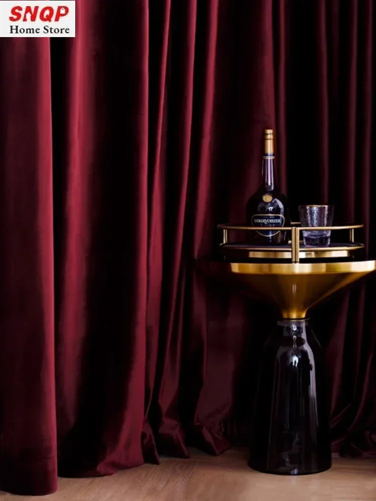 Moderne nordische Verdunkelungsvorhänge aus rotem Samt für Wohnzimmer, Schlafzimmer, luxuriöses burgunderrotes Fenster, individuelle Größe, Tüll, elegante Dekoration