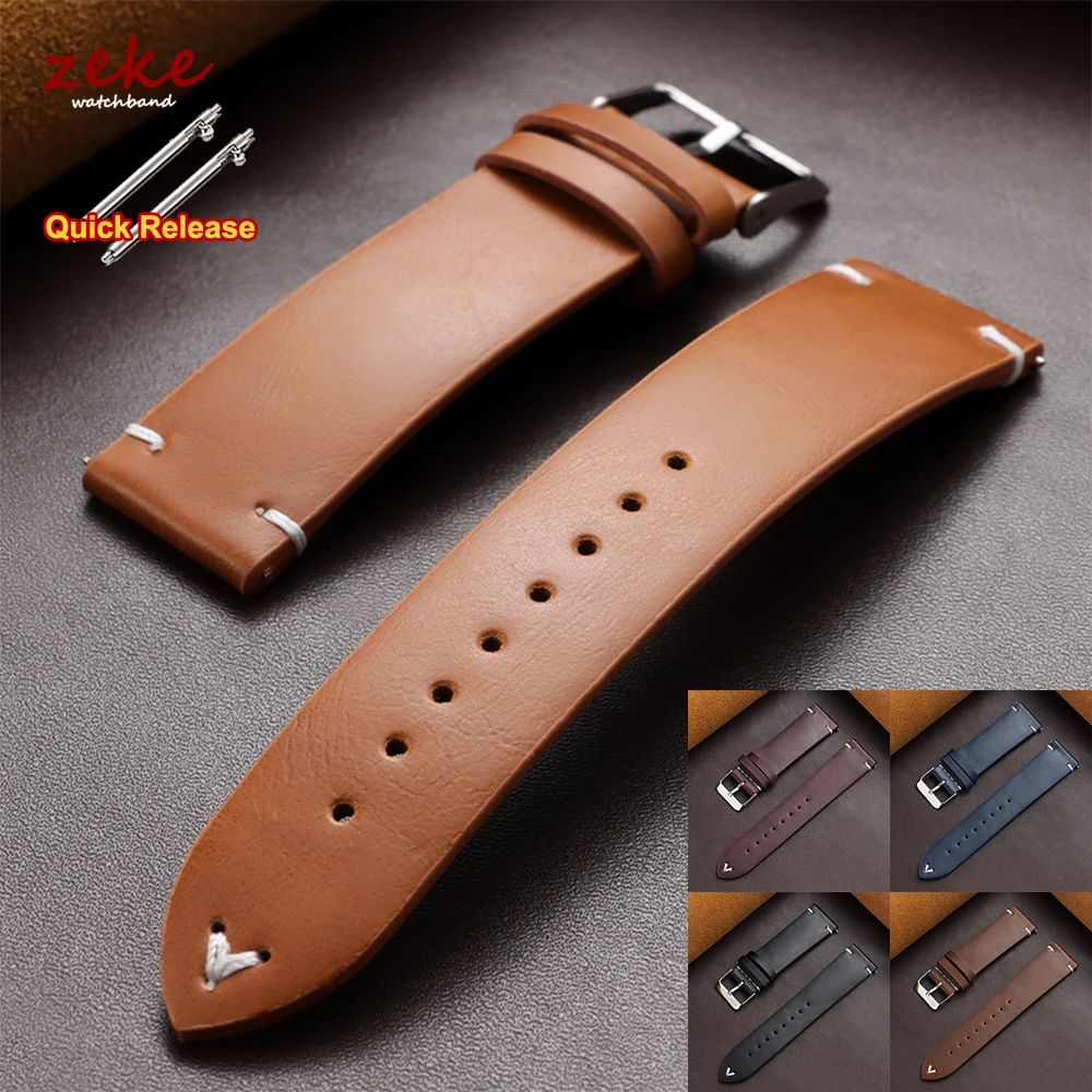 18mm 20mm 22mm Vintage Öl-Wachs-Leder Uhrenarmband Braun Schwarz Rindsleder-Armbänder Schnellverschluss-Armband Universelles Armband für Herren Image