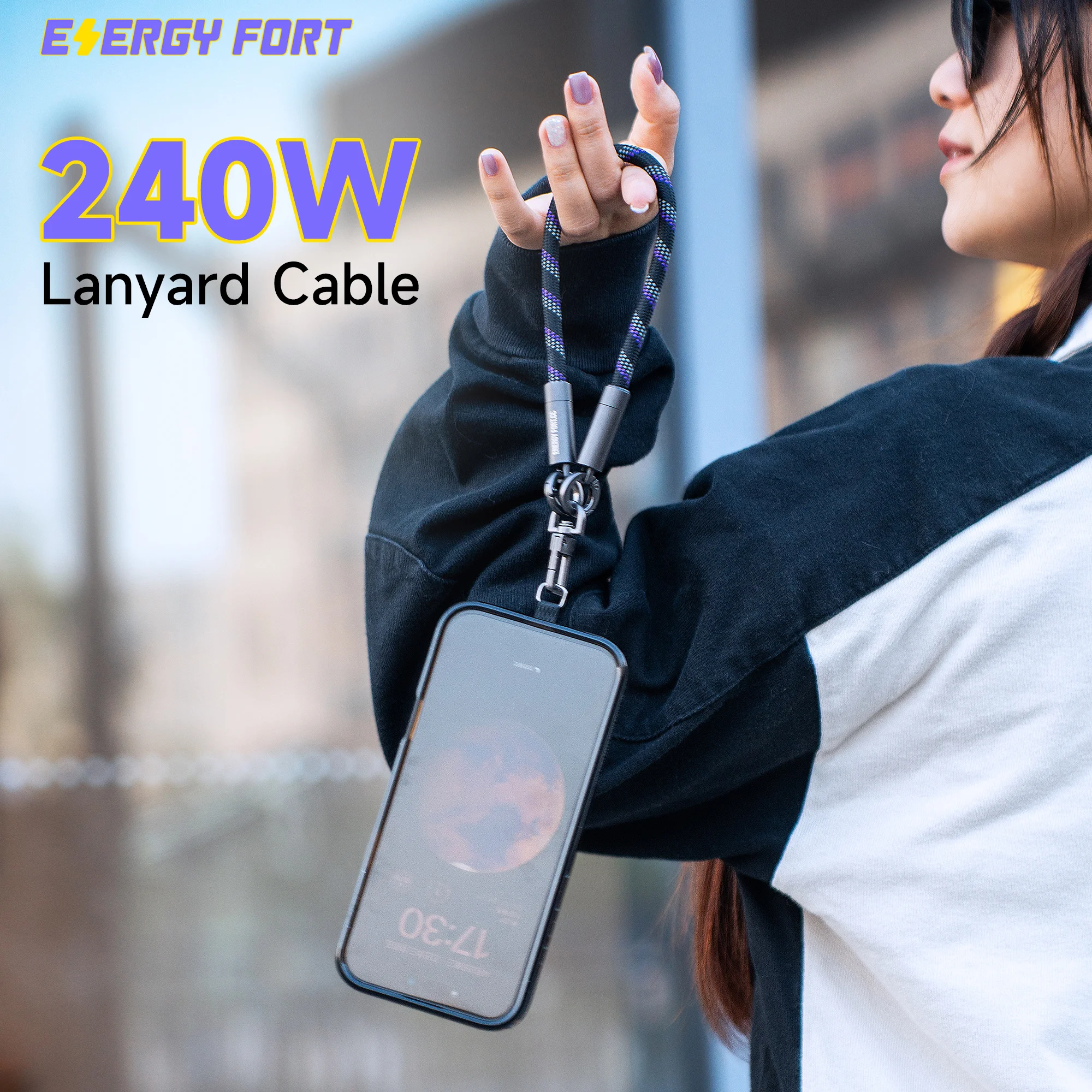 USB-C-auf-USB-C-Kabel Typ C PD 240 W Schnellladekabel für iPhone Samsung MacBook Google mit Telefon-Lanyard-Crossbody-Kette Image