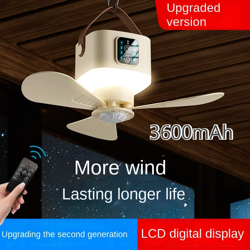 4-Gang Outdoor Deckenventilator 3600mAh Intelligente Fernbedienung Mit Mückenabwehr Aromatherapie-Box Camping Ventilator mit Timer Image