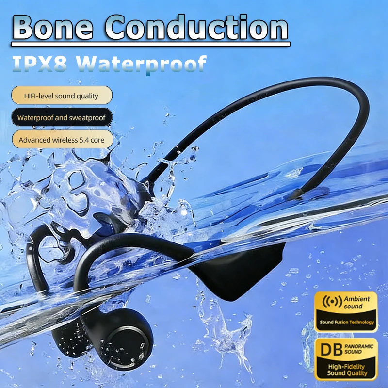 Neue kabellose Knochenleitungs-Kopfhörer mit Mikrofon für Sport, Schwimmen, Freisprech-Bluetooth-Kopfhörer mit TF-Karten-kompatiblen Ohrhörern Image