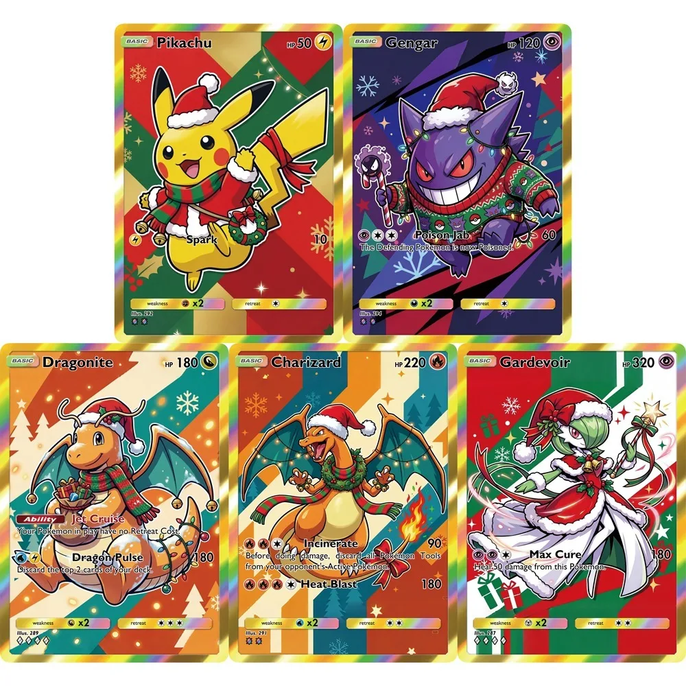 Pokemon-Karten Weihnachtsserie Kawaii Gengar Charizard Dragonite Gardevoir PTCG-Karten Holo Rare Creativity Pokemon Geschenk Image