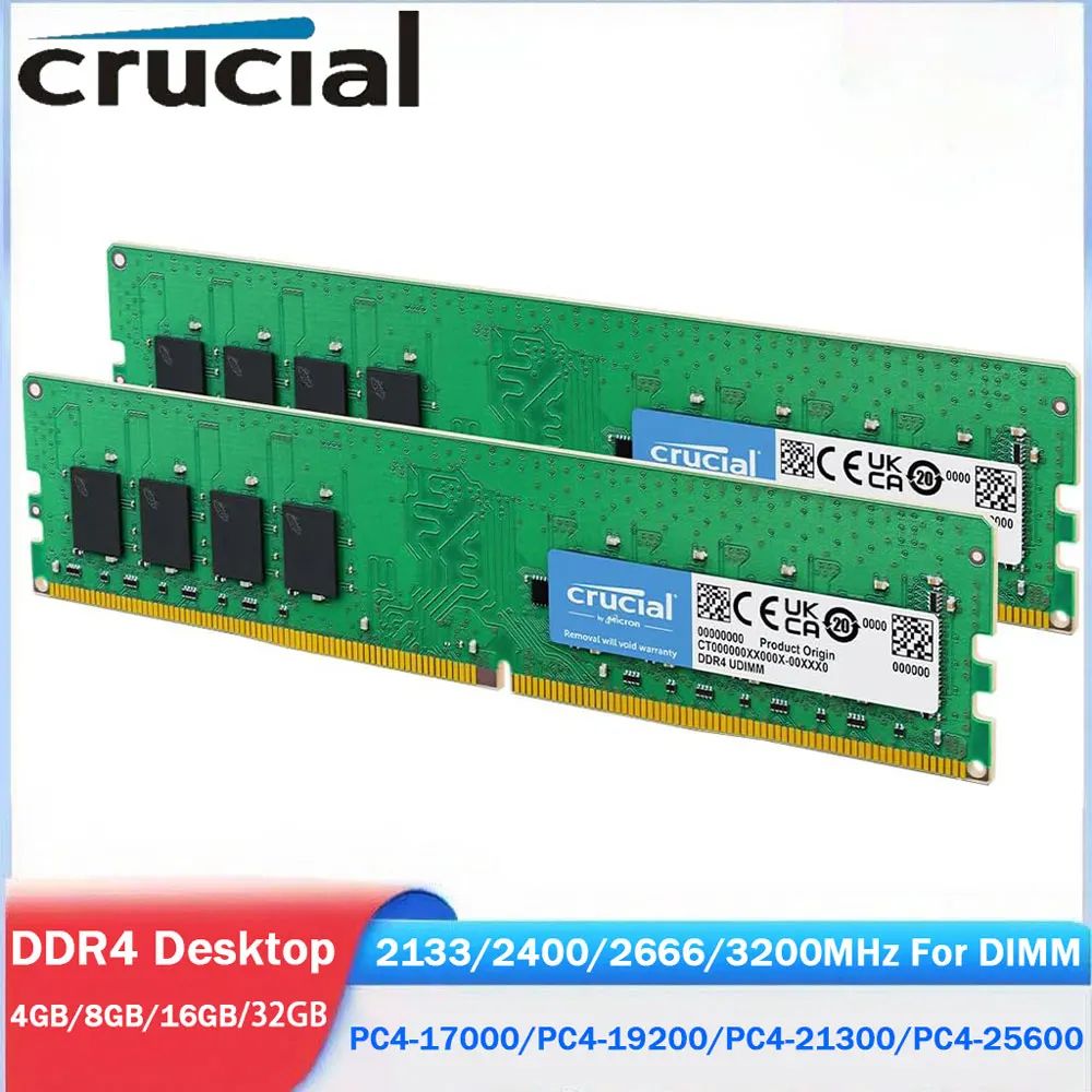 Crucial RAM DIMM 4 GB 8 GB 16 GB 32 GB Memoria Desktop DDR4 2666 2133 2400 3200 MHz PC4-25600 21300 19200 1700 288 Pins 1,2 V Speicher Image