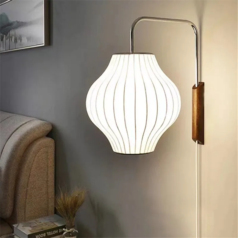 Nelson Bubble Wandlampe, weiße Seide, Schwenkarm-Wandlampe für Schlafzimmer, Nachttischlampe, Hotelrestaurant, japanisches Vintage-Leselicht