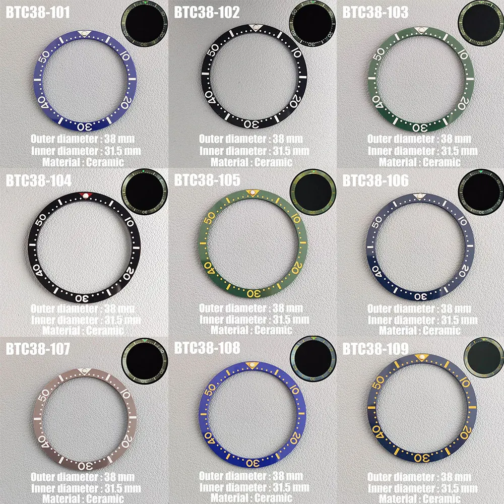 38 mm flache leuchtende Keramik-Uhrenlünette, 38 x 31,5 mm Lünette, passend für SKX007 SKX009 Uhrengehäuse, NH35 NH36 Uhrwerk, Uhrenring-Teile Image