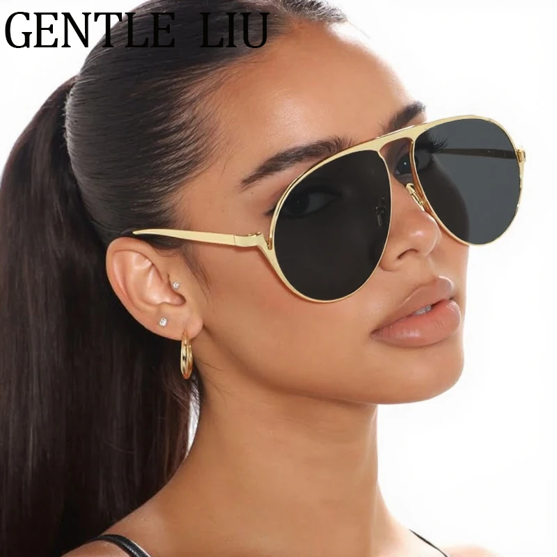 Vintage Pilot Shield Punk Sonnenbrille für Damen 2026 Luxusmarke Mode Oval Übergroßer Metallrahmen Sonnenbrillen Eyewear Shades UV400 Image