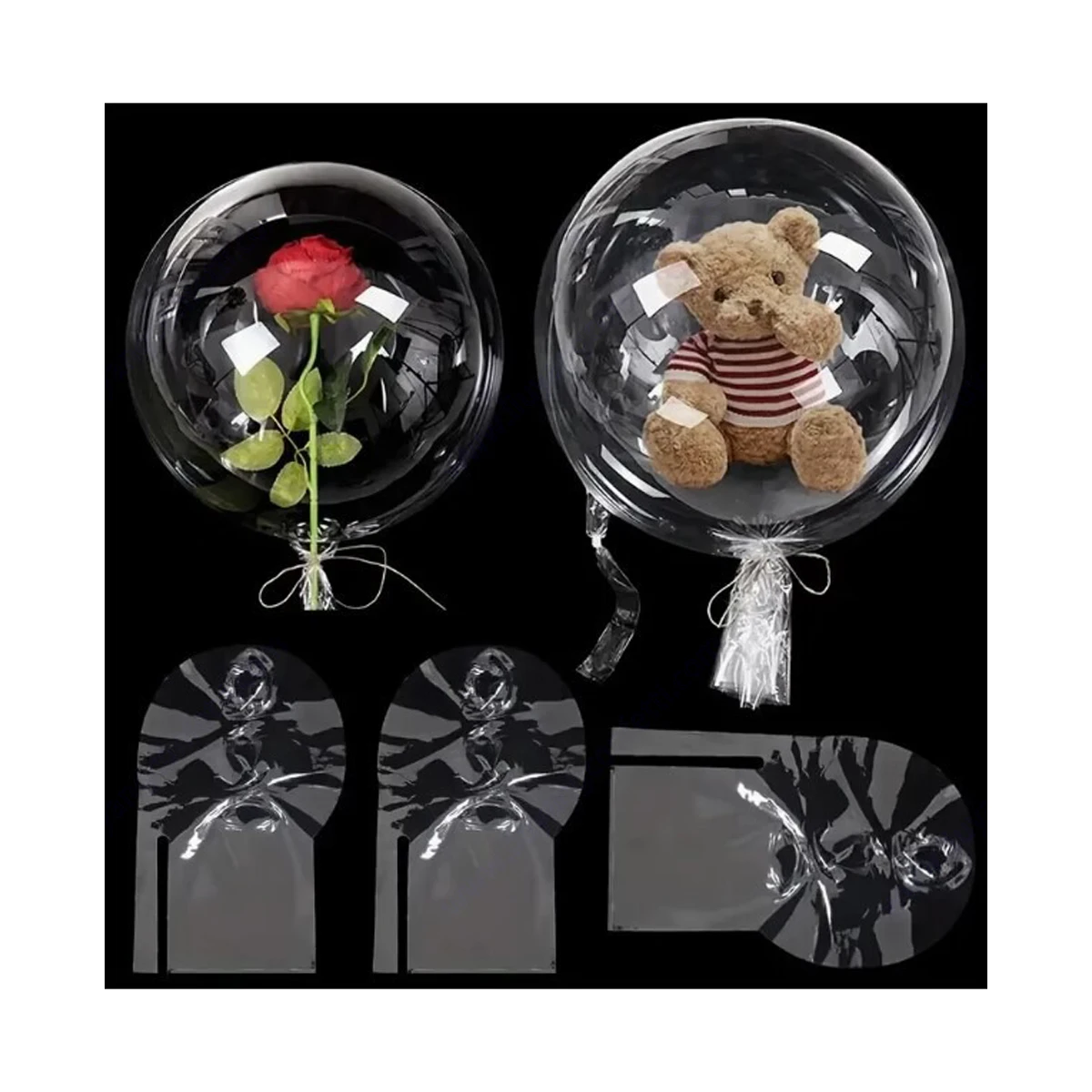 5–20 Stück Bobo-Ballon mit breitem Hals, 76,2 cm, Doppelanschluss, gestreckt, transparent, Blasenballon, Party-Geschenk, Rosenblütenfüller, Geburtstag Image