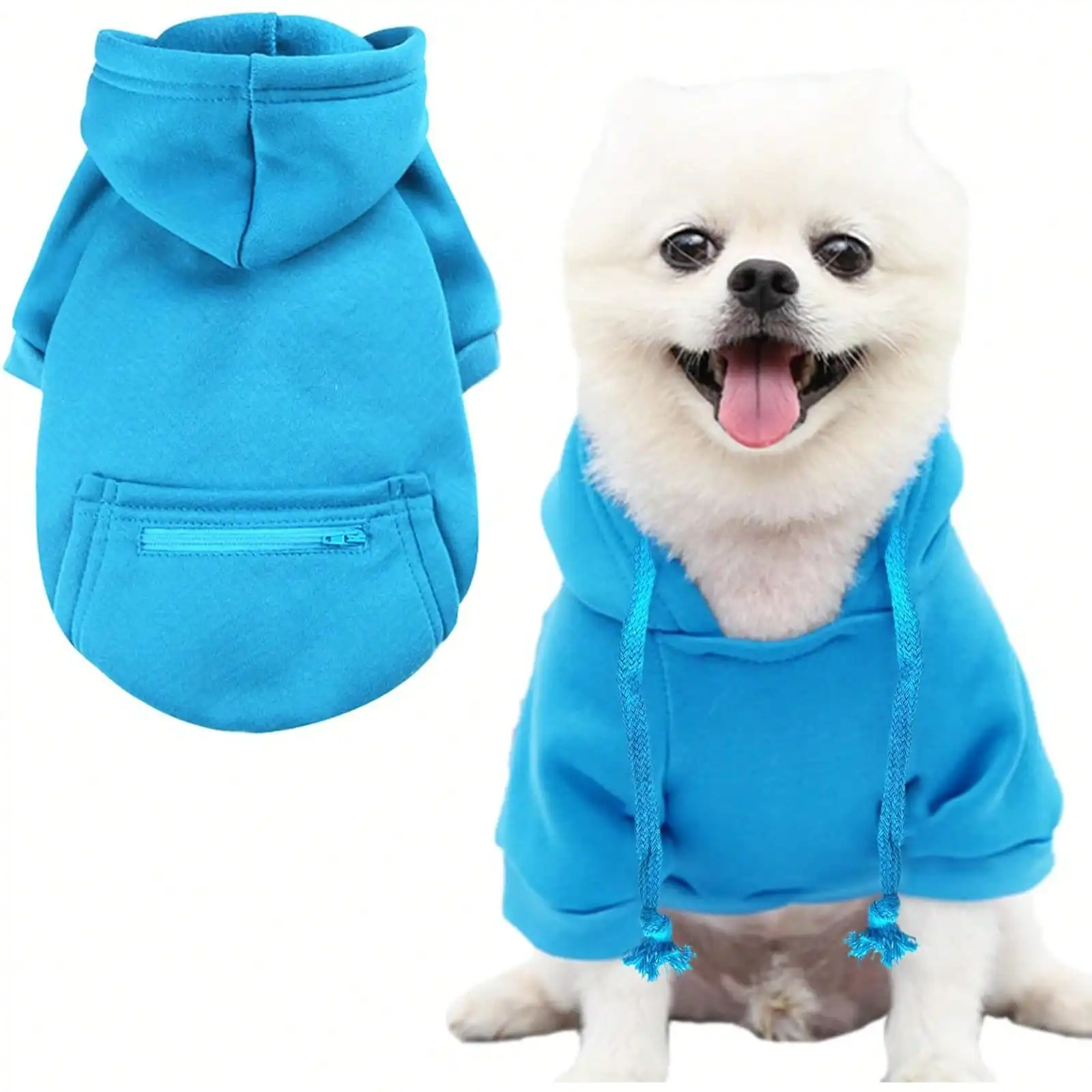 1-teilige Kapuzenpullover mit Taschen, Kleidung für kleine Hunde, Katzenkostüm, kleiner mittelgroßer Hunde-Hoodie mit Reißverschlusstasche Image