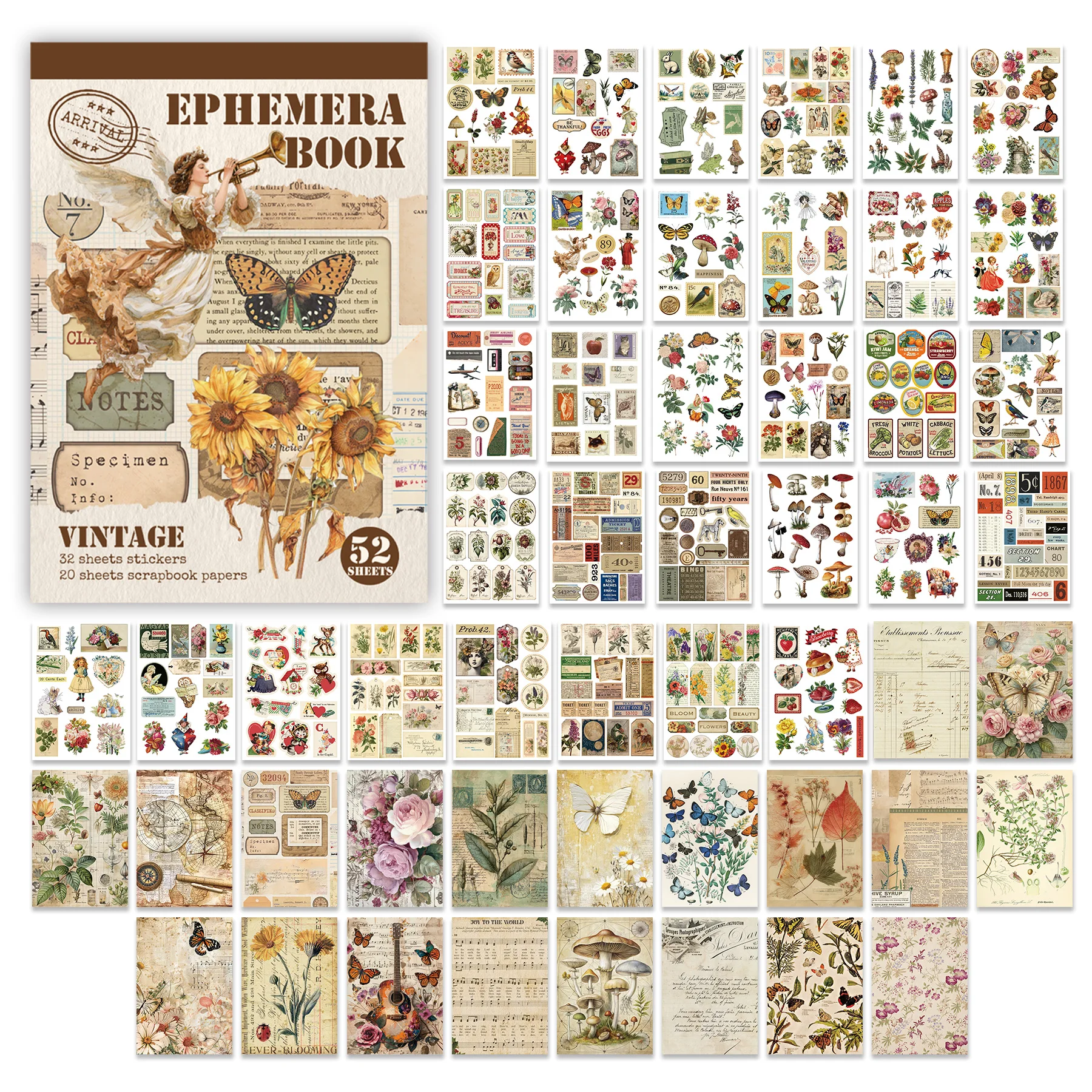 52 Blatt Retro-ästhetisches Aufkleberbuch für Junk Journal, Wasserflasche, Laptop, Telefon, Dekoration, handgefertigtes Scrapbook-Material Image