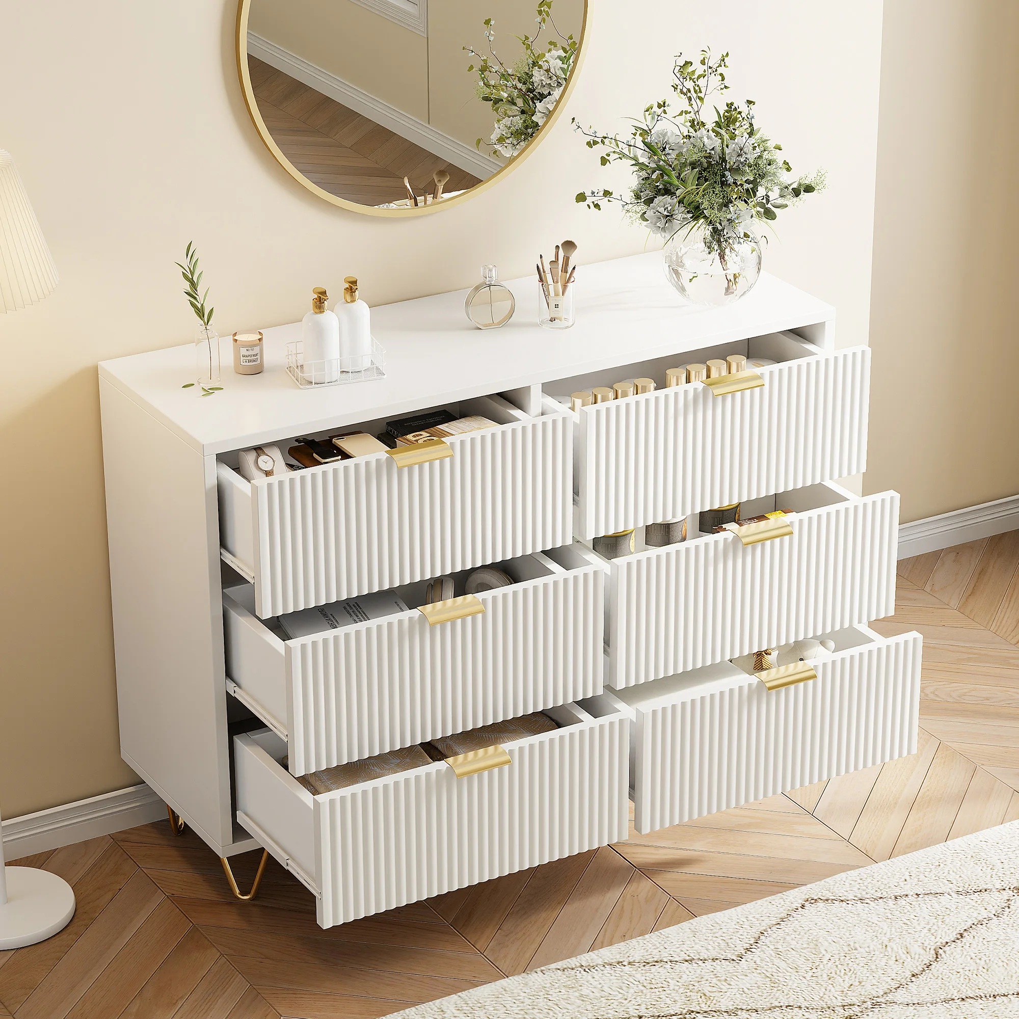 Anajqaqia Schlafzimmer-Kommode, Holzkommode, Aufbewahrungsschrank mit Schubladen, für Schlafzimmer und Wohnzimmer, Weiß Image