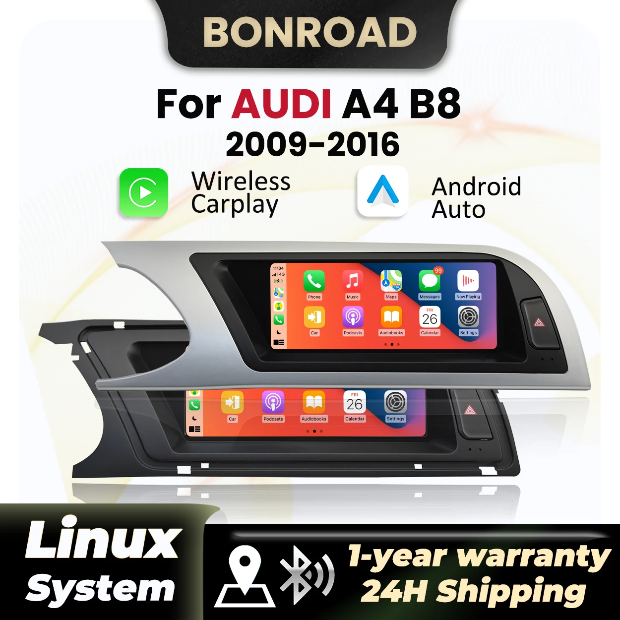 BONROAD 8,8 Zoll Wireless Carplay Android Auto Multimedia Player Autoradio für Audi A4 B8 2009-2016 GPS BT Stereo Image