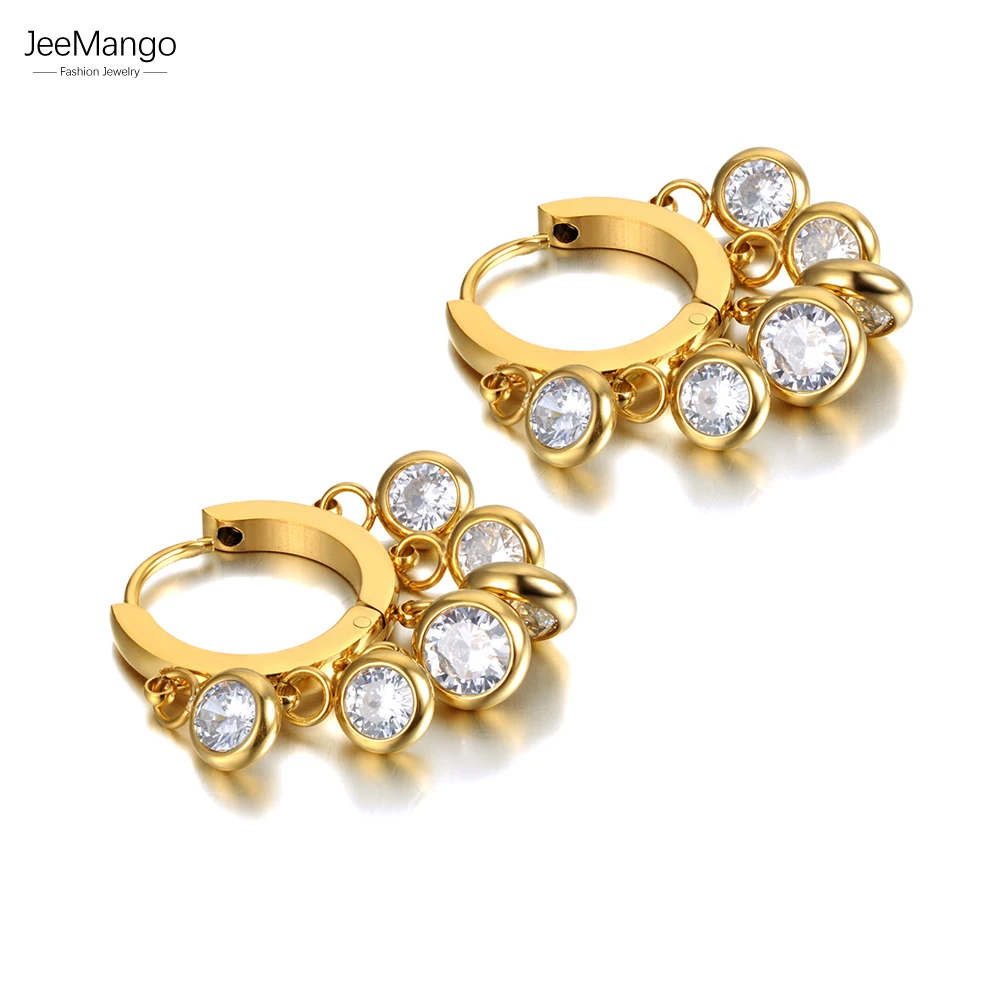 JeeMango Trendy Edelstahl Böhmen Creolen Goth 18K Gold Zirkonia Ohrring Schmuck Für Frauen Mädchen Ebrée JE21191 Image