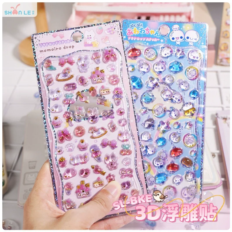 1-4 Stück Mini Japanische Cartoon 3D Kristall-Regentropfen-Aufkleber DIY Tagebuch Schreibwaren Hasen-Dekoration Relief-Sticker für Kinder Image