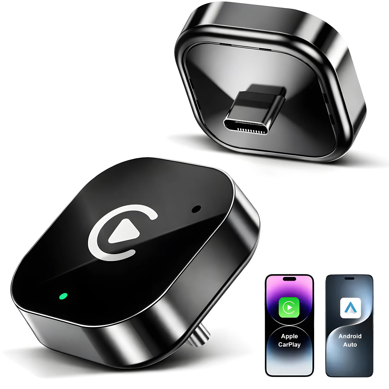 2026 Verbesserter 2-in-1 Kabelloser CarPlay & Android Auto Adapter, Typ-C Anschluss | Kabelgebundener zu kabelloser Dongle-Adapter | Plug & Play Image