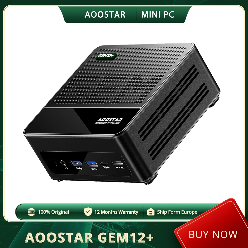 AOOSTAR GEM12+ Mini-PC Barebone (Ohne RAM Ohne SSD), AMD Ryzen 7 Pro 8845HS 8-Kern Max 5,1GHz, USB4 + Type-C 4K Vierfach-Bildschirmanzeige Image