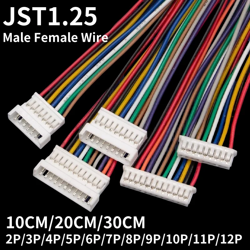 10Pcs JST 1,25 Männlich Weiblich Draht Stecker Pitch 1,25mm 2P 3P 4P 5P 6P 7P 8P 9P 10P 11P 12Pin Stecker Jack Terminal Kabel 10 20 30CM Image