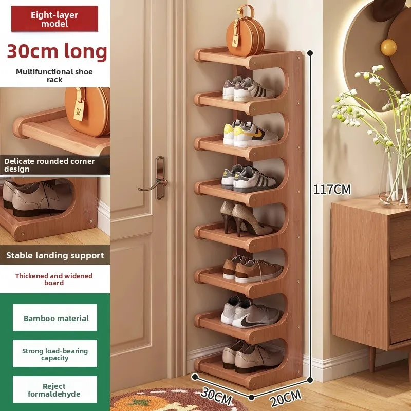 Einfaches Schuhregal für den Haushalt, mehrstöckiges Schlafsaal, Holztür-Aufbewahrungsregal, Nanzhu-Schuhregal Image