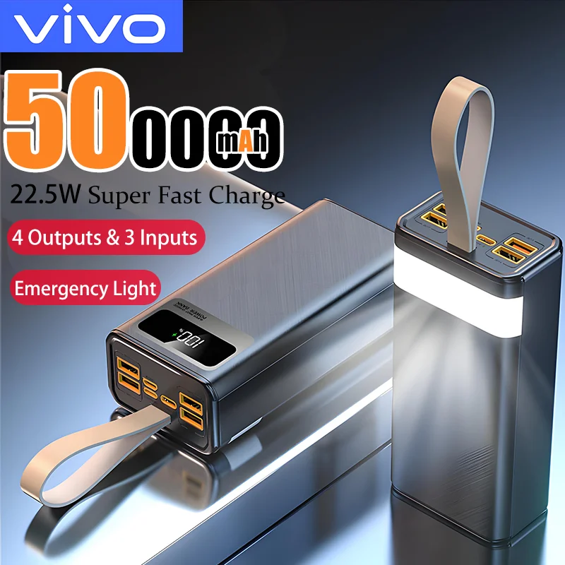 VIVO 500000mAh Powerbank Große Kapazität Schnelles Laden Digitales Display Eingebaute 4 Kabel Externer Akku für iPhone Samsung Image