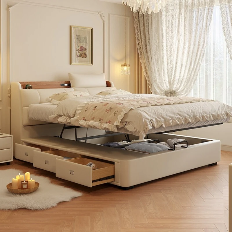 Translational Storage Doppelbett, multifunktionales, hochwertiges, stimmungsvolles Schlafzimmerbett, komfortabel beleuchtet, für 2 Personen, Möbel für Zuhause Image