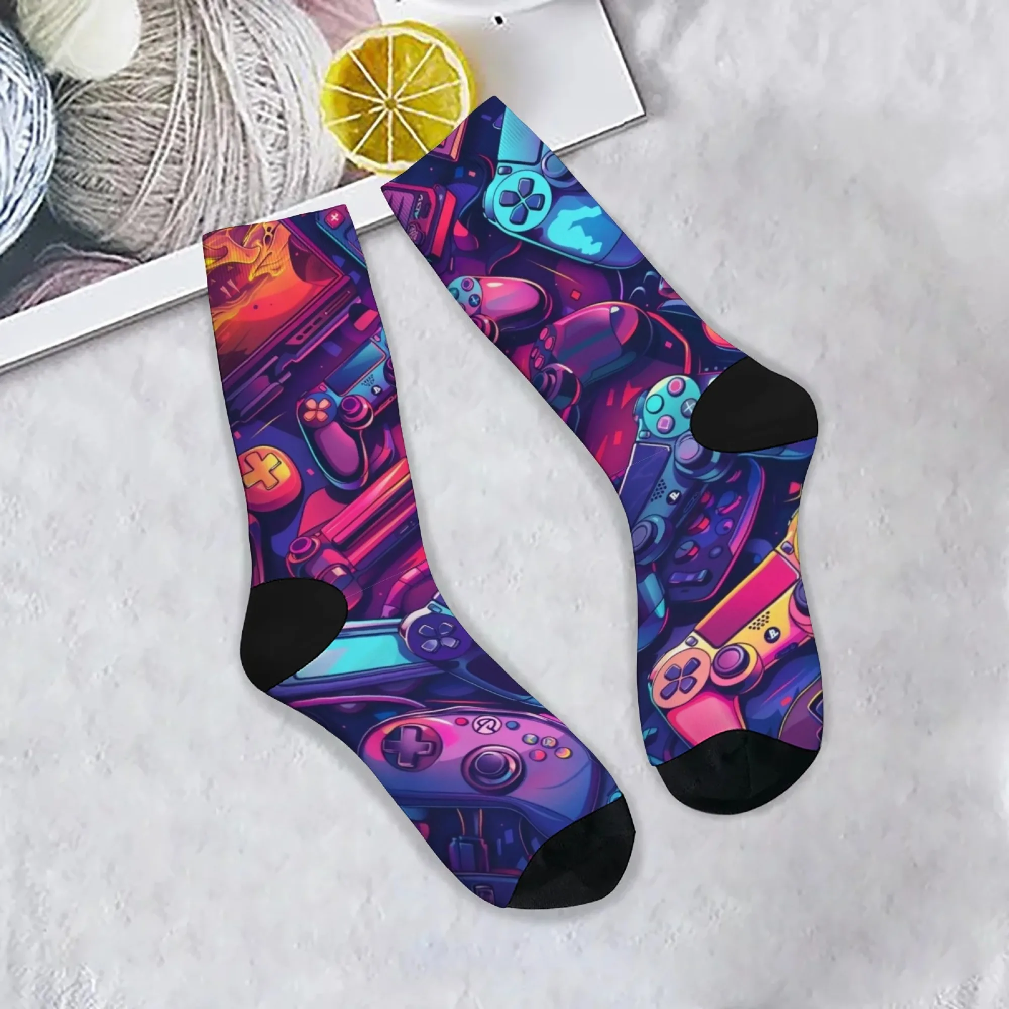 Neuartiger Ganzkörper-Videospiel-Controller für Herren, Crew-Socke für Herren, lustiges Gamer-Zubehör mit Gaming-Themen für Partys und Freizeitkleidung Image