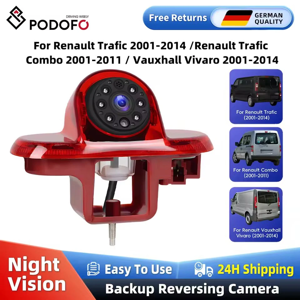 Podofo Rückfahr Rückfahrkamera Nachtsicht Bremslicht Für Renault Trafic 2001-2014 Für Renault Trafic Combo 2001-2011 Image