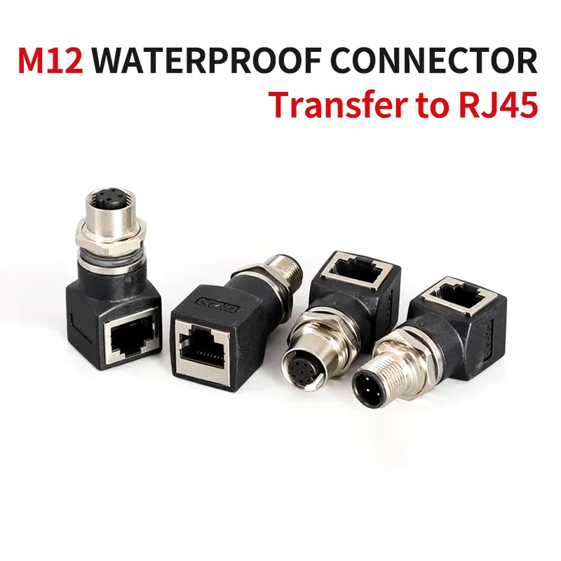 M12 auf RJ45 Ethernet 4 P D-Typ 8-poliger A-Typ-Buchse Ethernet-Netzwerkkabeladapter in Industriequalität IP67 Image