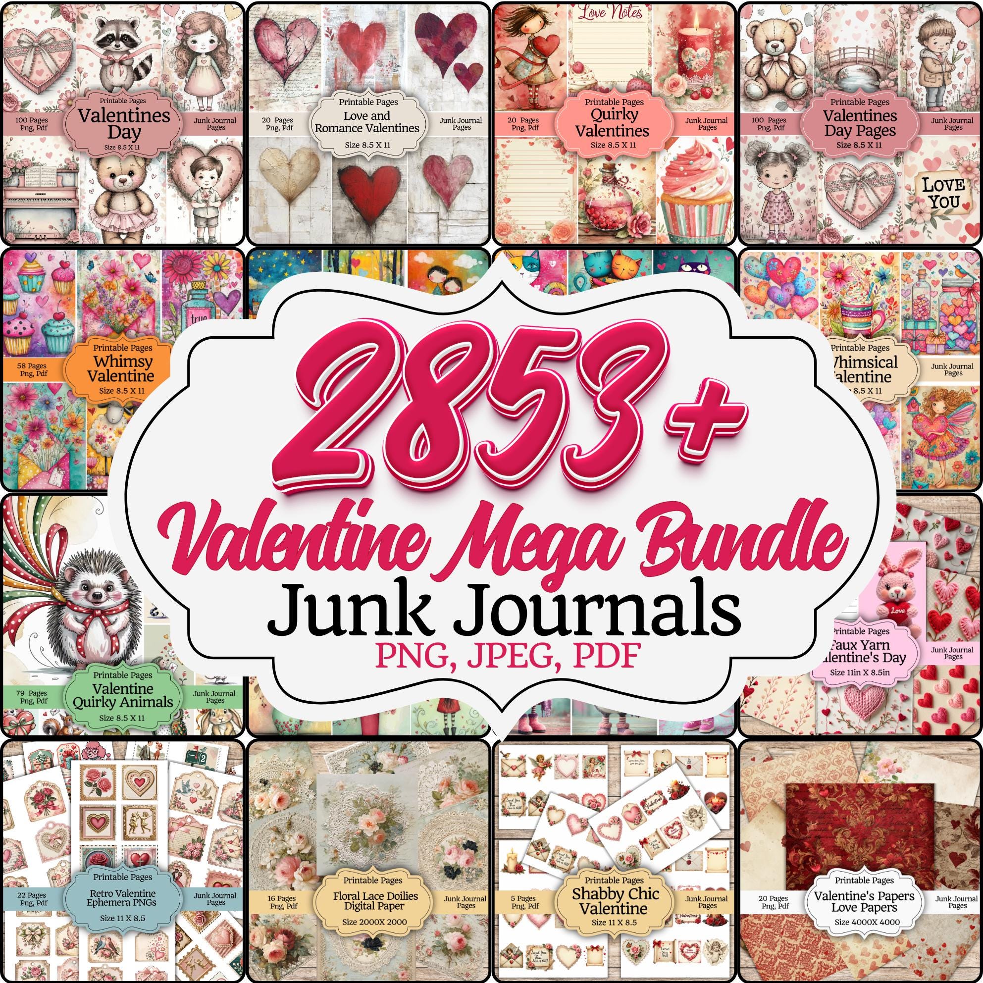 Mega Valentine Junk Journal Bundle: oltre 2853 pagine stampabili per Junk Journal, effimeri, biglietti e scrapbooking (download digitale)
