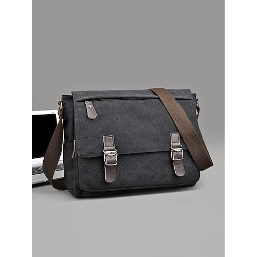 Umhängetasche aus Canvas für Herren, mehrfarbig, geräumig, lässige Laptoptasche im Vintage-Stil für Pendler, Freizeit und Büro. Image