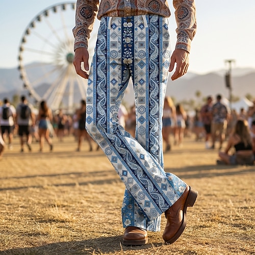Retro Vintage Boho 1970er Hose Hose mit weitem Bein Hippie Disco Hohe Taille Ethnisch Kostüm Herren Halloween Karneval Musikfestival Retro-Mottoparty Erwachsene Hose Image