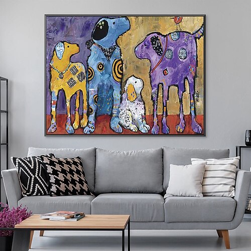 handgemaltes impressionistisches Ölgemälde „Hundefamilie" auf Leinwand, handgefertigt, originelles lustiges Haustiergemälde, modernes Kunstwerk, Gemälde für Wohnzimmer, Schlafzimmer, Wanddekoration, Image