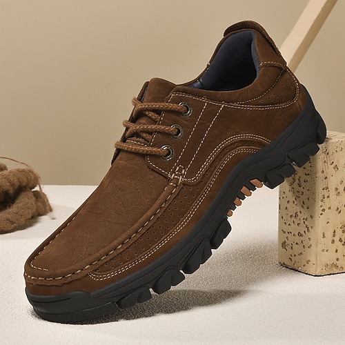 Khakifarbene Herren-Schnürschuhe aus Wildlederimitat, robuste, rutschfeste Freizeitschuhe für Wanderungen und Outdoor-Aktivitäten Image