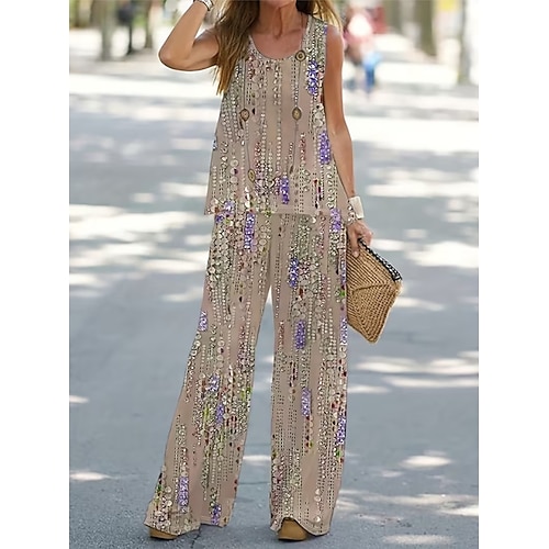 Damen Hosen-Sets Ärmellos Rundhals U-Ausschnitt Ombre Grafik Urlaub Täglich Lässig Täglich Khaki Sommer Lässiger Schnitt Image