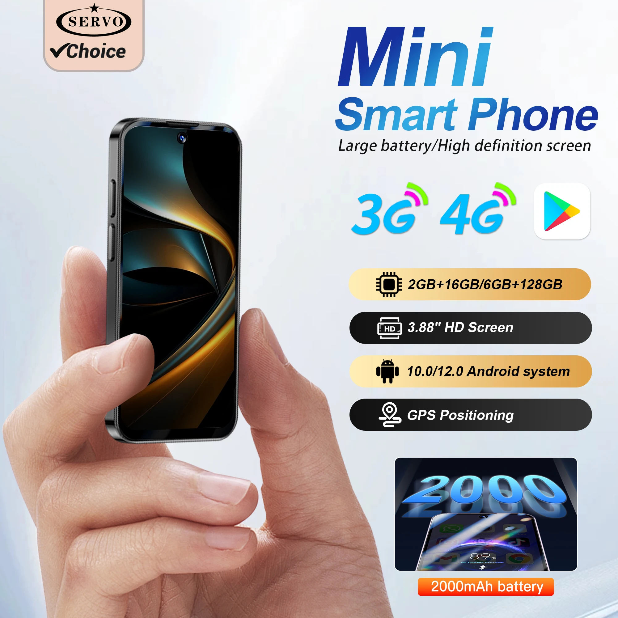SERVO Android Mini Smartphone,4G LTE/3G WCDMA,3.88
