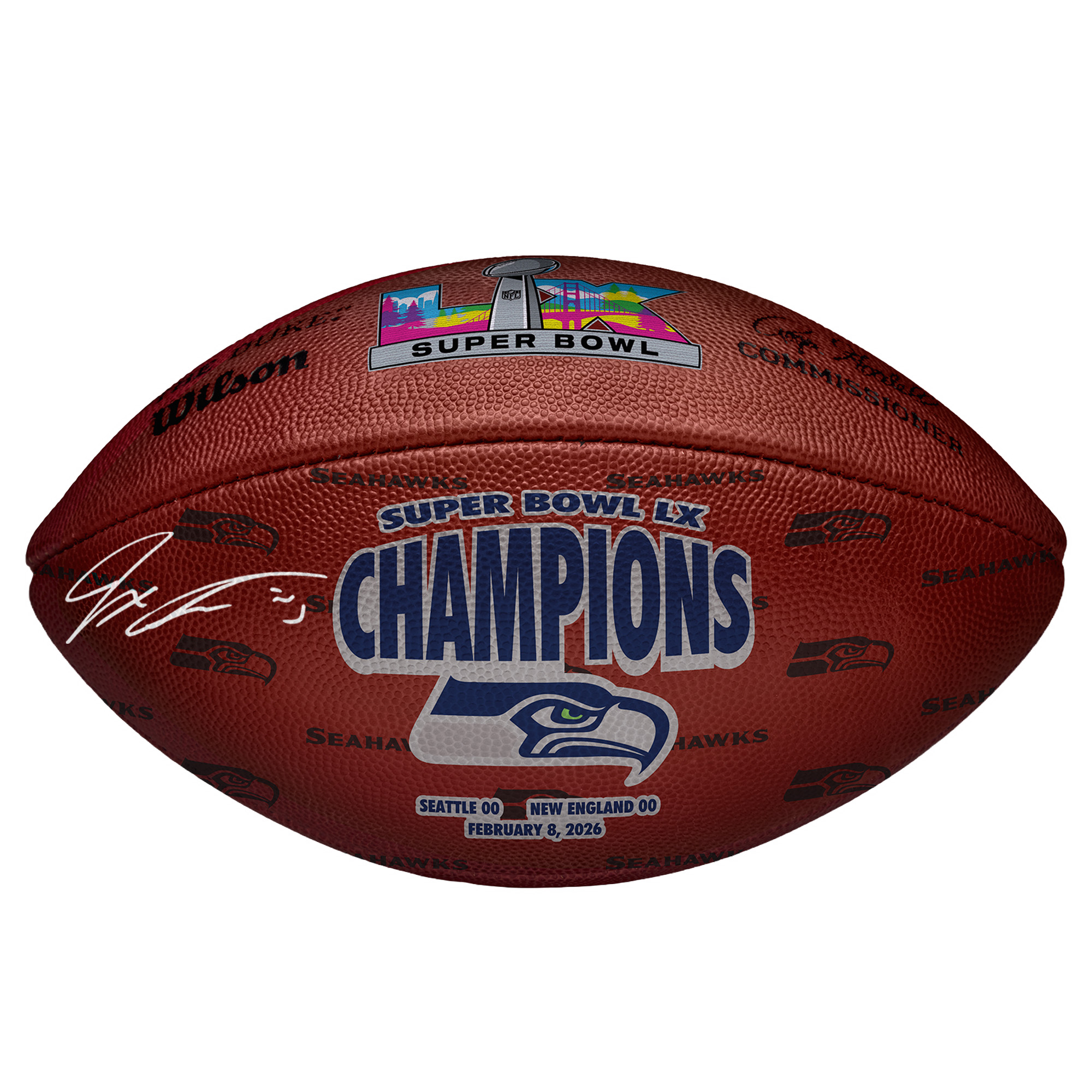 "Jaxon Smith-Njigba Seattle Seahawks signierter Super Bowl LX Champions Wilson Duke Football" Image