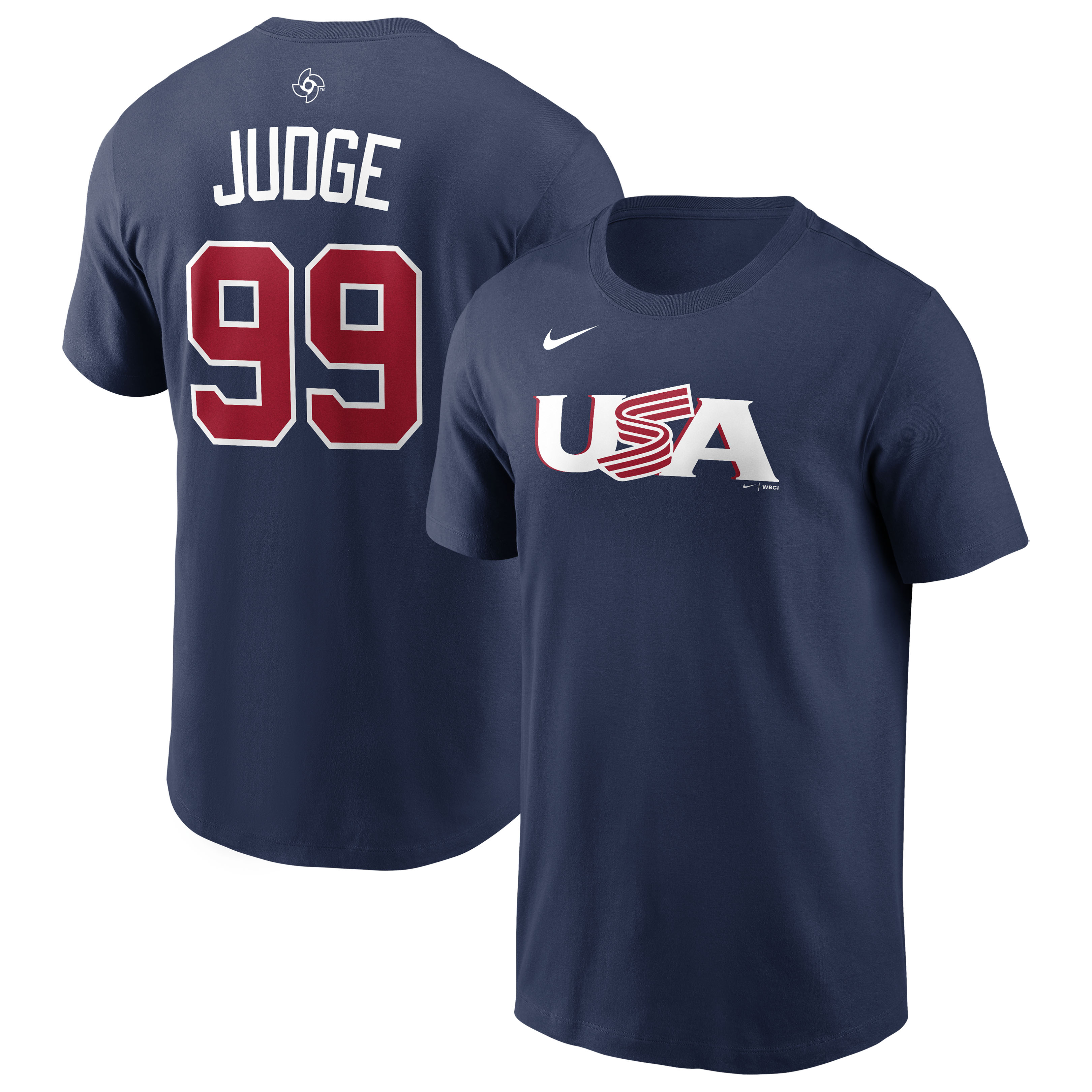 "Nike Aaron Judge Herren-T-Shirt in Marineblau mit USA-Baseball-Motiv, Namens- und Nummernaufdruck, World Baseball Classic 2026" Image