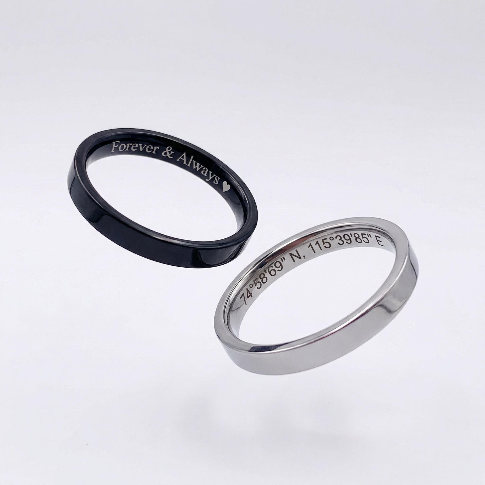Anello in acciaio inossidabile personalizzato da 3 mm, anello in acciaio, anello unisex in acciaio inossidabile, anello inciso personalizzato, anello