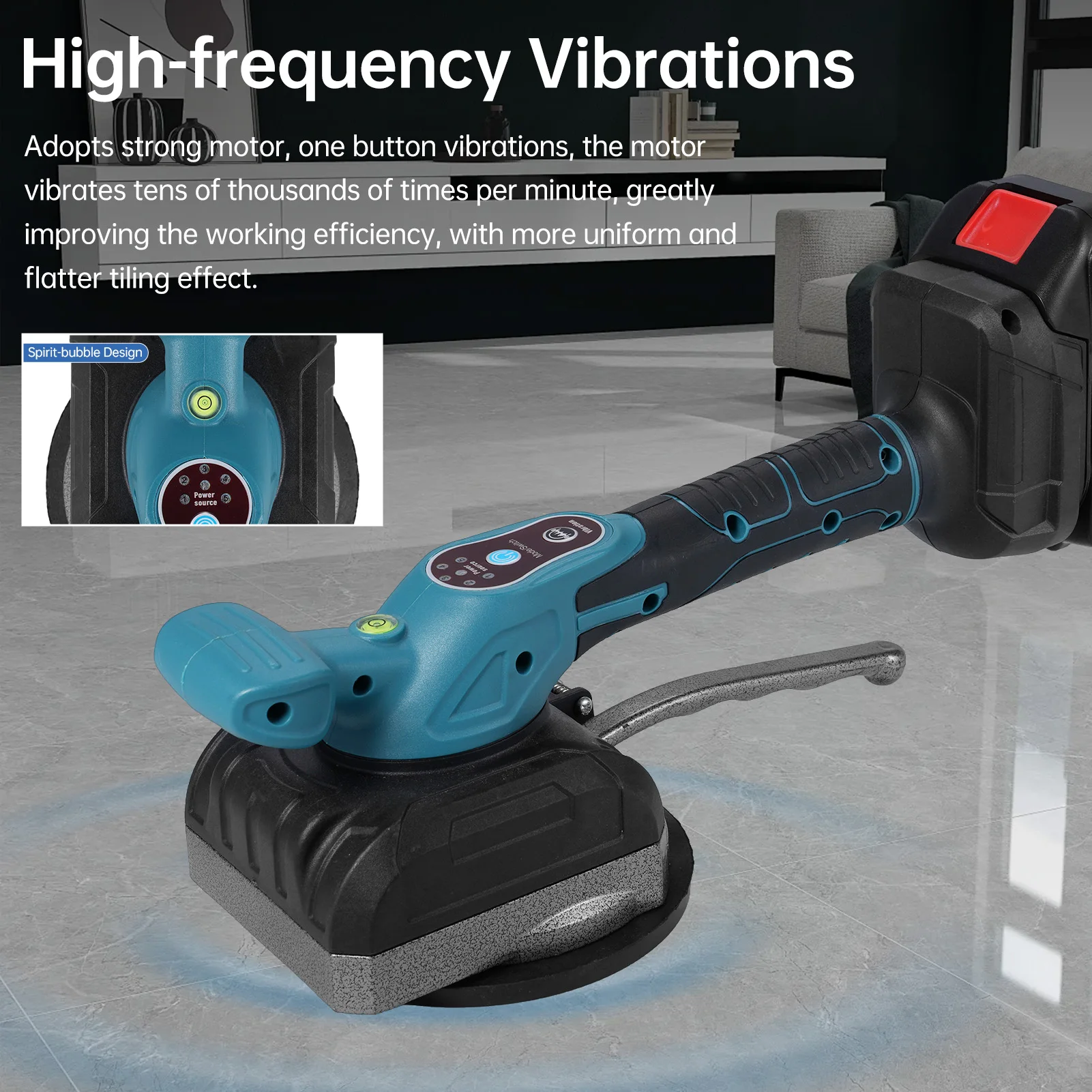 EU Fliesen-Vibrationsnivelliergerät 21V Fliesenverlegungswerkzeug 5 Einstellbare Geschwindigkeiten Hohe Tragfähigkeit Wand- und Bodenfliesen Verlegungsvibrator Image