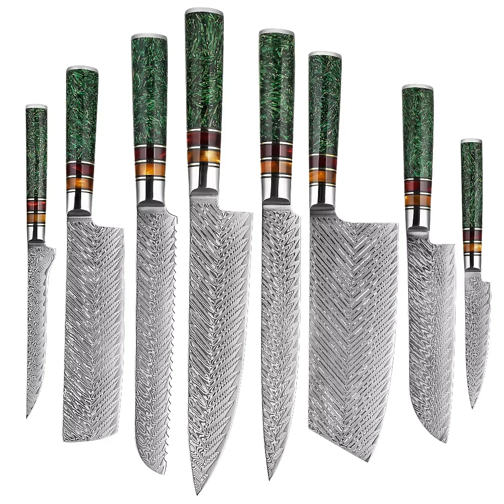 XITUO Luxus Damaskus Küchenmesser Set Japan Chef Santoku Messer Hackmesser Schälbrot Messer Besondere Harz Synthese Griff Image