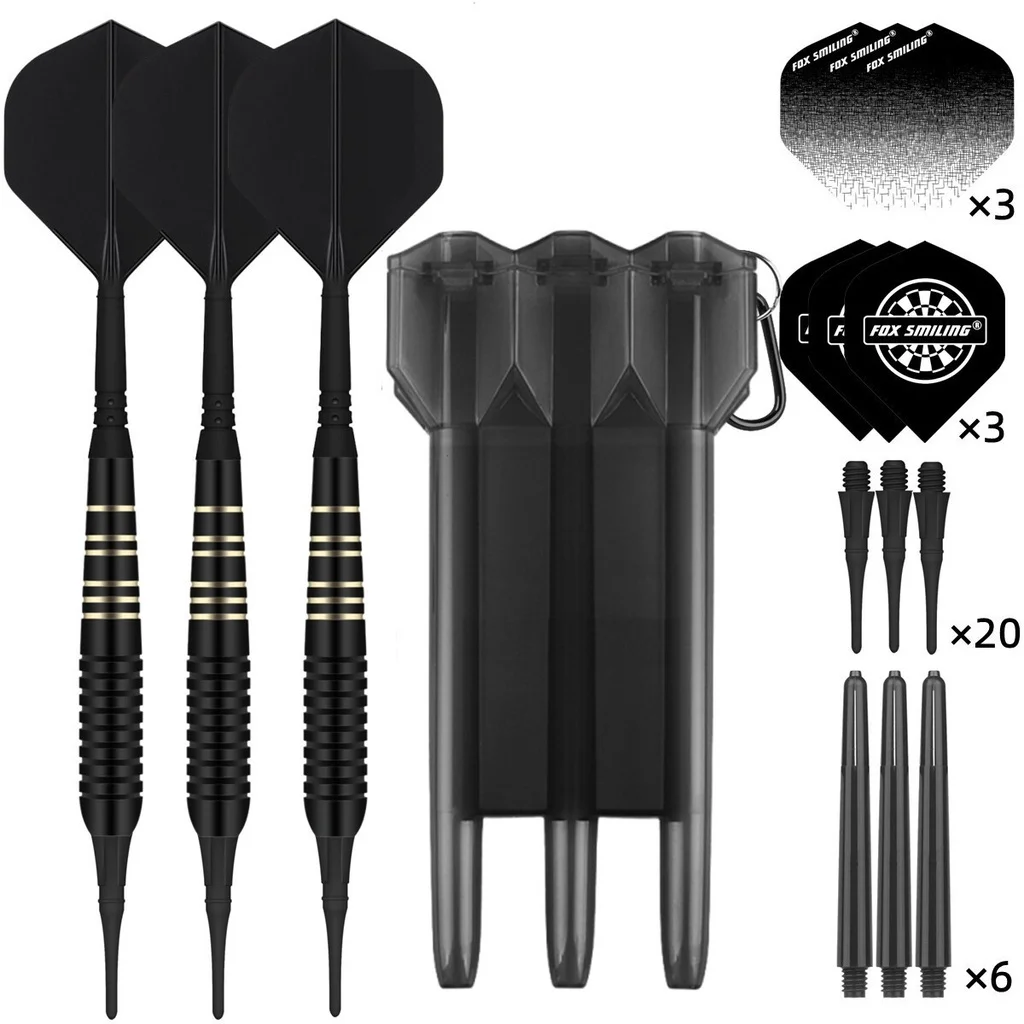 FOX SMILING 22 g Soft-Darts-Pin mit Kunststoffspitze und 2-in-1-Dartschellenflüge für elektronische Dartscheibe mit 20 Soft-Dart-Spitzen